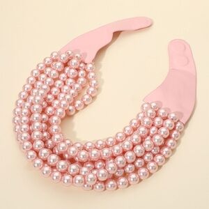 Light Pink Pearl Magnetic Collar Multi Chain Strand Beaded Necklace Layered